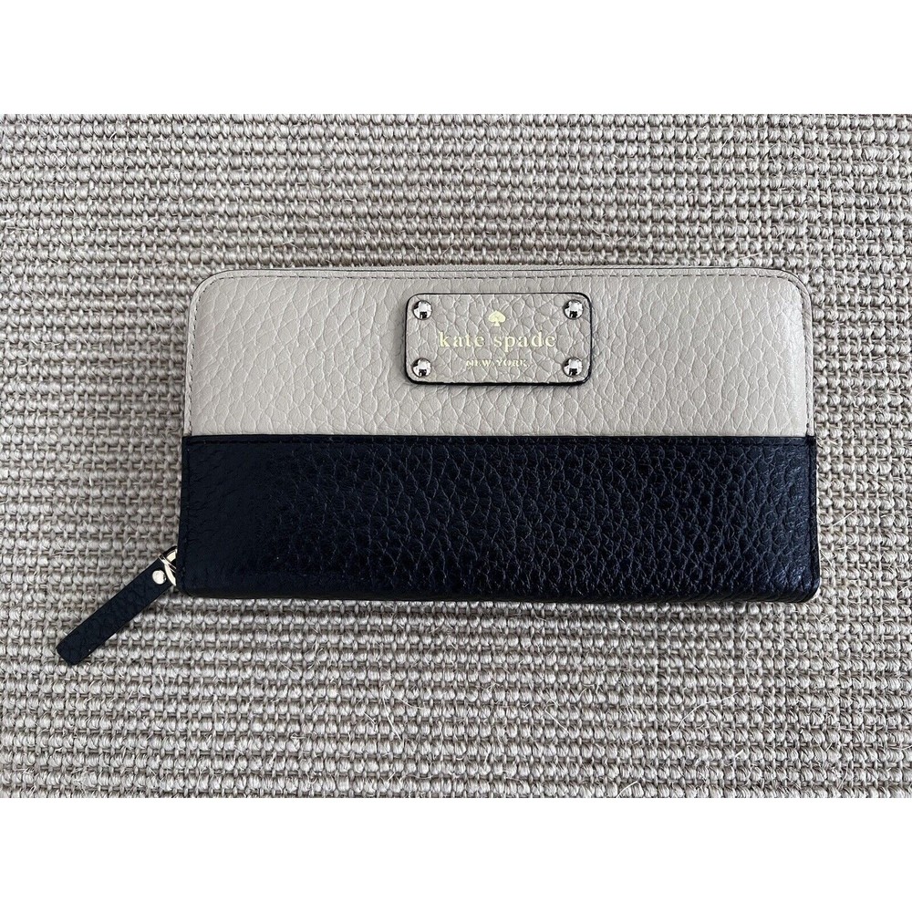 NEW Kate Spade Grove Court Lacey Zippy Zip Around Wallet Bag Ivory Pearl Black 2